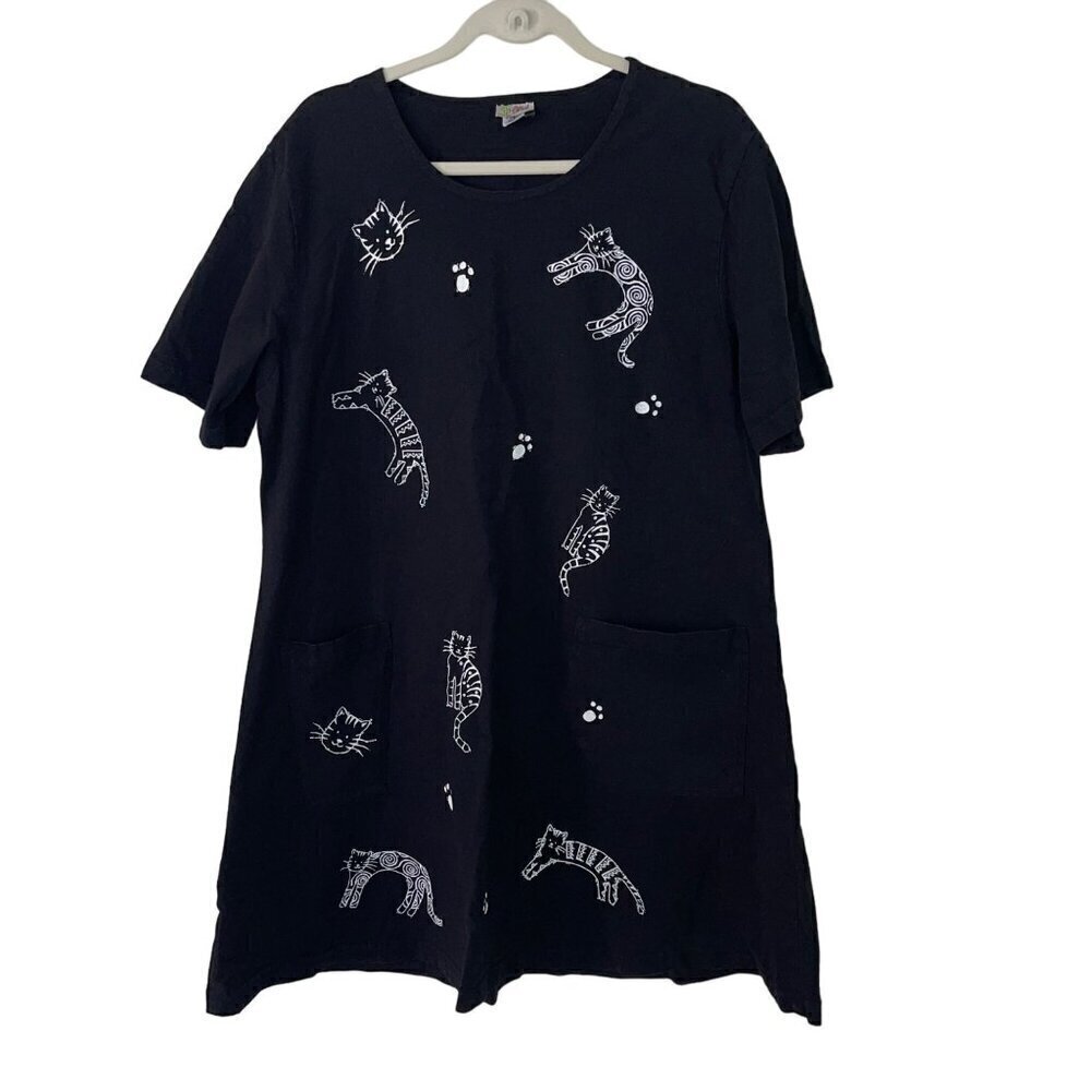 Cactus California Vintage Womens Dress Size Large Black Animal Print Pockets
